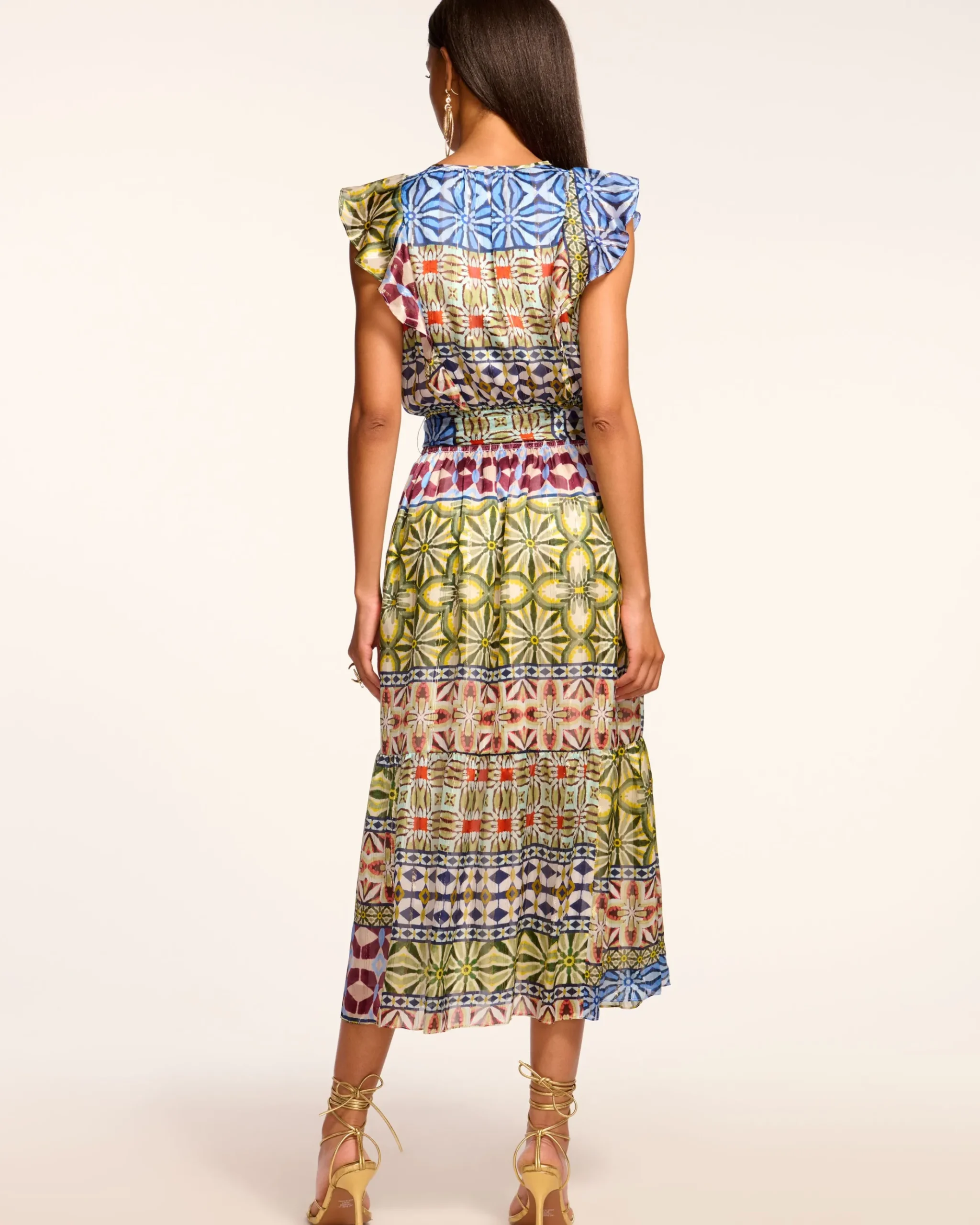 Angelika Silk Flutter Sleeve Midi Dress