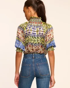 Chela Silk V-Neck Puff Sleeve Blouse