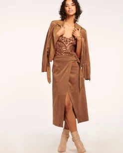 Delphia Faux Suede Midi Skirt