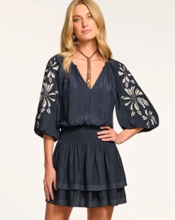 Devorah Smocked Embellished Mini Dress