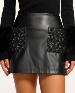 Emilian Embellished Faux Leather Mini Skirt