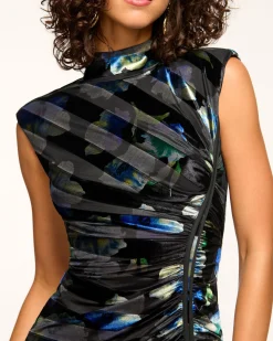 Hallie Ruched Mock Neck Midi Dress