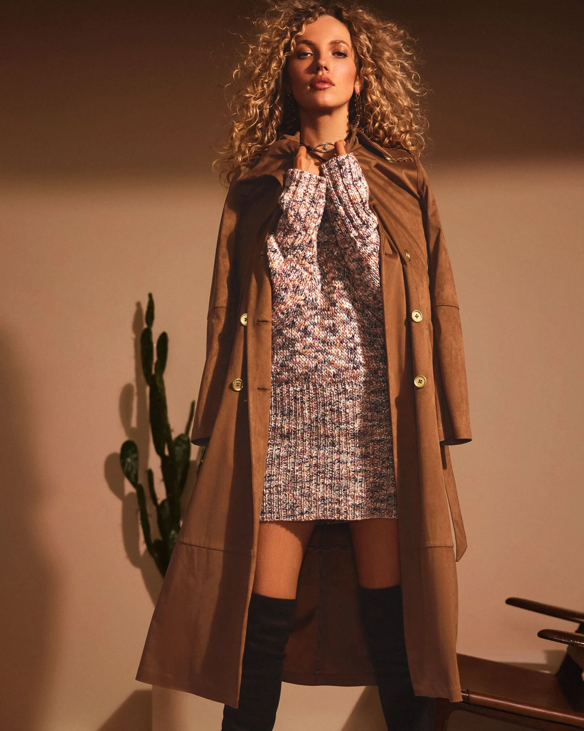 Hermione Faux Suede Trench Coat