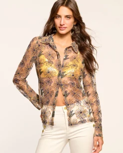 Leda Sheer Embellished Long Sleeve Top