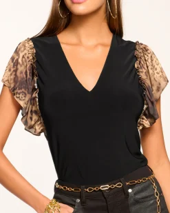 Lysette V-Neck Flutter Sleeve Top