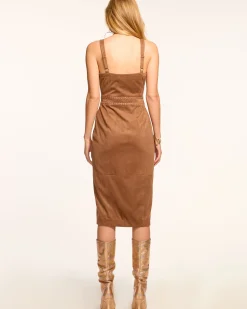 Margery Faux Suede V-Neck Midi Dress