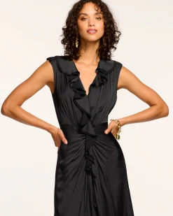 Olive Ruffle V-Neck Midi Dress