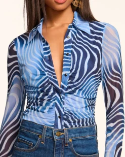 Talisa Long Sleeve Button Down Mesh Top