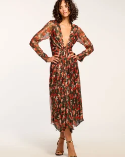 Tatia Plunging Long Sleeve Midi Dress