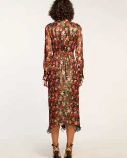 Tatia Plunging Long Sleeve Midi Dress