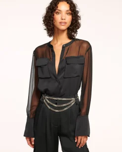 Tiah Sheer Button Down Top