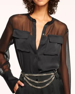 Tiah Sheer Button Down Top