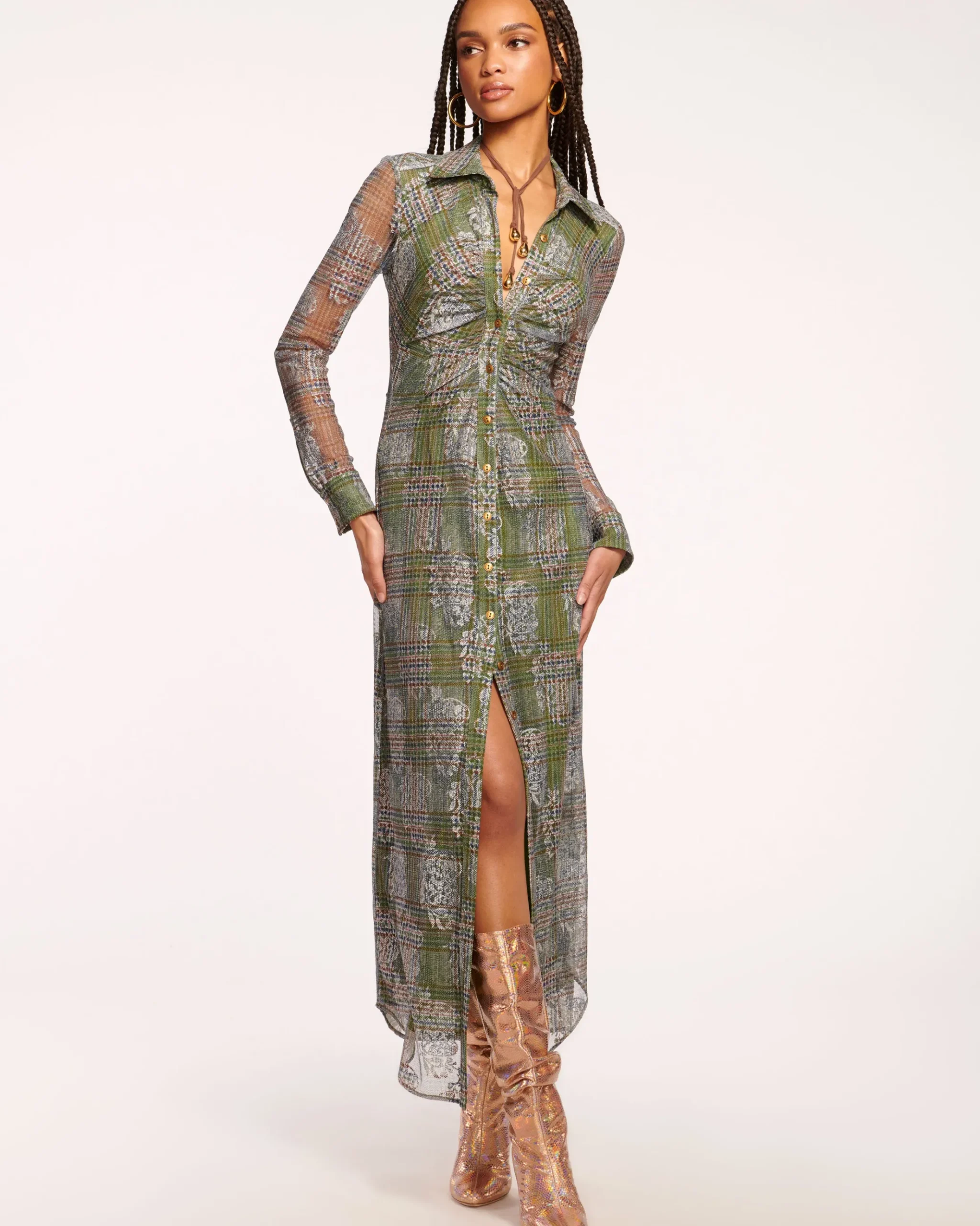 Wyatt Button Down Mesh Maxi Dress