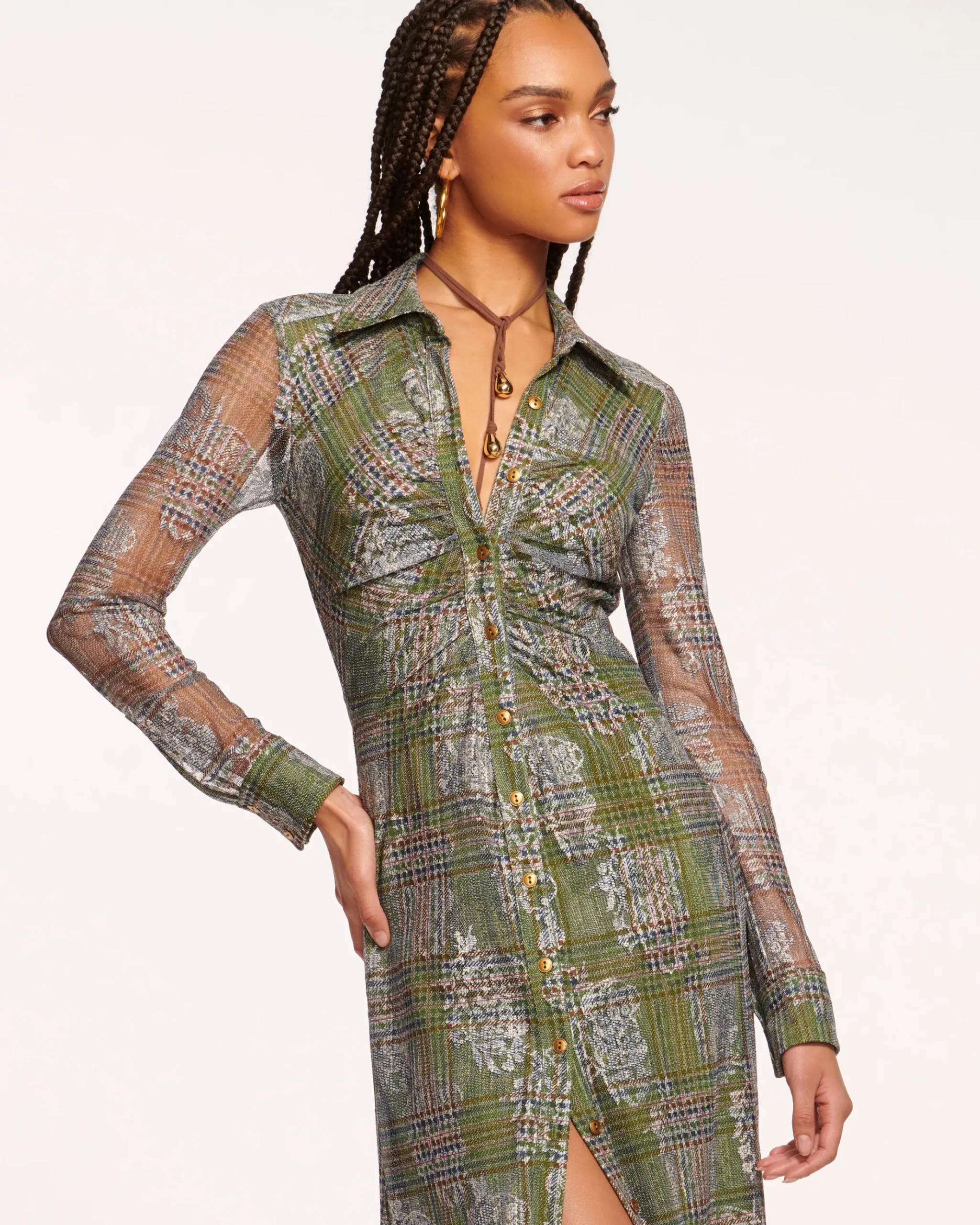 Wyatt Button Down Mesh Maxi Dress