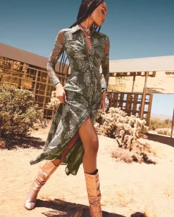 Wyatt Button Down Mesh Maxi Dress